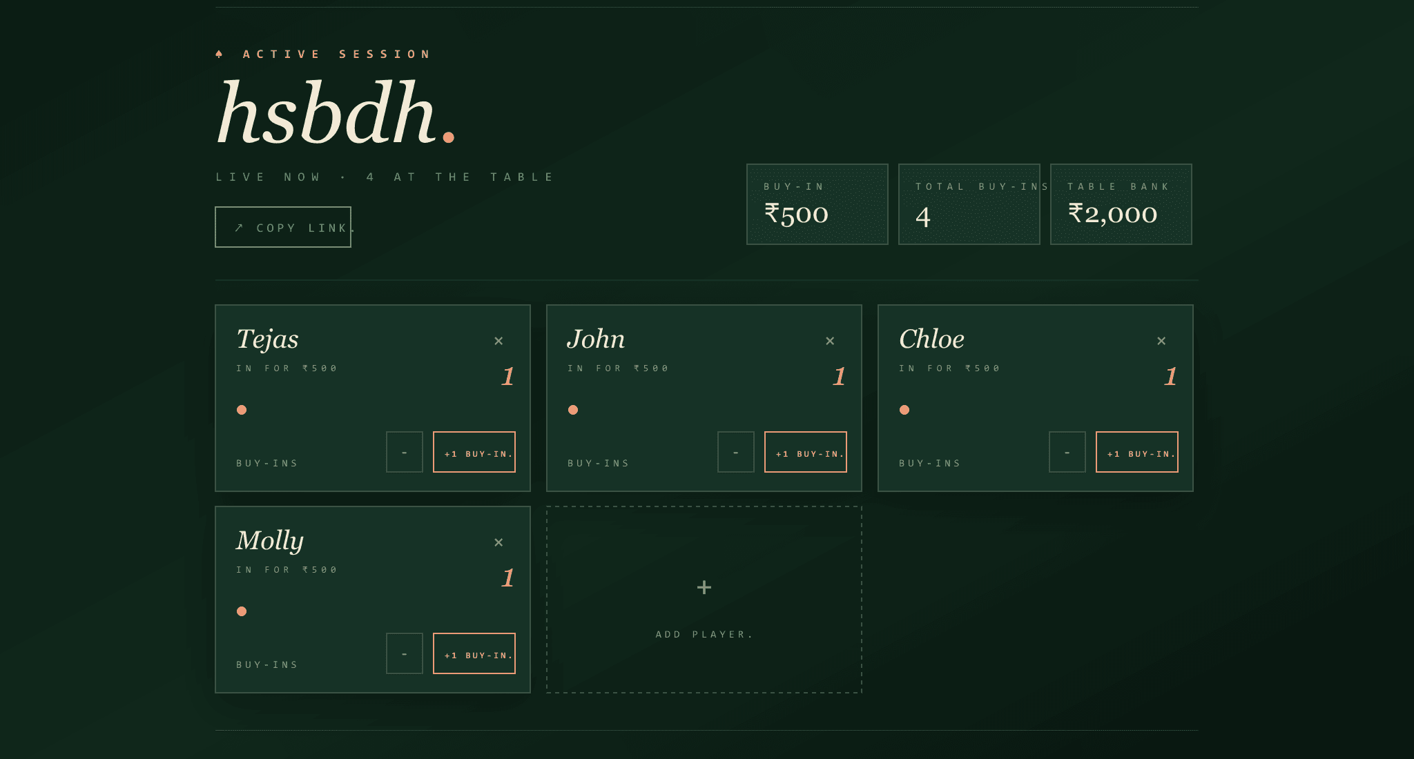 Pokerbook active session view